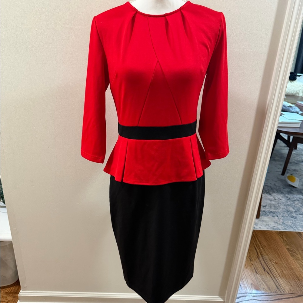 Red and Black Peplum Pencil Skirt - Elegant Women’s Skirt